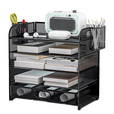 TEMU 5 Tier Metal Magazine File Storage Rack, Mesh Desktop Organizer With Letter Tray Compartment Drawer And Pen Holder For Home Office Image