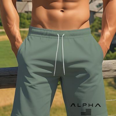 TEMU Men's Quick-dry Swim Trunks With Elastic Waistband - Casual Solid Color, Drawstring, Summer Beach & Outdoor Activities, Bathing Suits Image