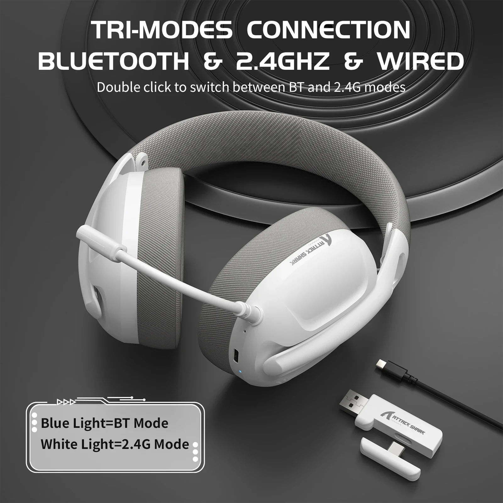 ATTACK SHARK L80 Ultraleichtes Tri-Mode-Gaming-Headset Leichtes kabelloses Gaming-Headset für PC/PS4/PS5/Switch/Xbox