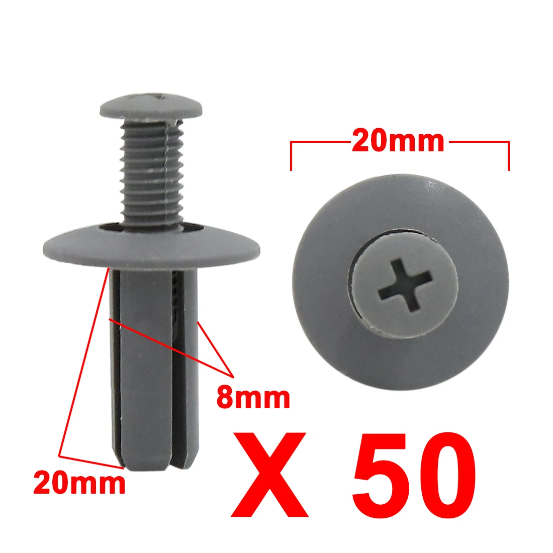 X Autohaux 20 Stück 30 Stück 40 Stück 50 Stück 100 Stück schwarz grau Kunststoff Spritzschutz Verschluss Nietenklammern 8 mm x 20 mm x 20 mm Image