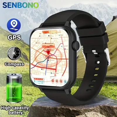 SENBONO 2025 Echte GPS-Smartwatch für Männer und Frauen, Bluetooth-Anrufkompass, 300 mAh Akku, 100+ Image