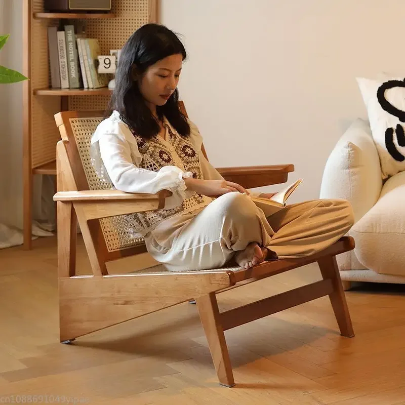Nordic Casual Rattan Känguru Einzel Home Couch Liege Liege Chandigarh Balkon Massivholz Stuhl