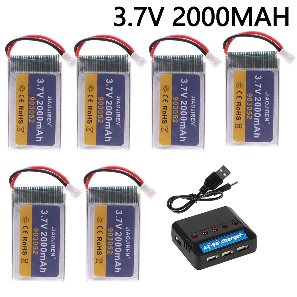 903052 3,7 V 2000 mAh Lipo-Akku und Ladegerät für Syma X5 X5C X5SW X5SC X5S X5SC-1 M18 H5P RC Quadcopter Teile 3,7 V XH2.54 STECKER Image