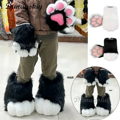 Fursuit Pelzschuhe Pfote Cosplay Japanischer Stil Tierschuhe Kunstausstellung Sekundäre Pelzstiefel Cosplay Outdoor Halloween Image