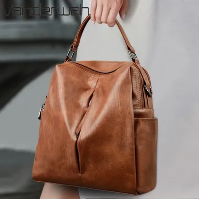 Multifunction Kangaroo Brand Pu Leather Women's Backpack Middle-aged Mom Tote Shoulder Travel Backpack Shoulder Messenger Bag