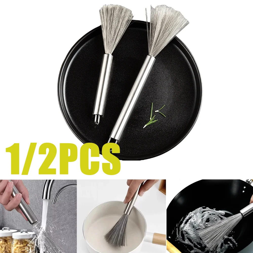 1-2Pc Edelstahl Topf Pinsel Langen Griff Multi-Funktionale Reinigung Pinsel Hängen Waschen Für Küche Waschbecken pfannen Wäscher Werkzeuge Image