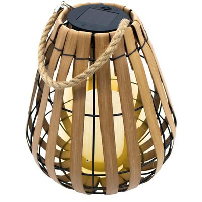 Solar Laterne mit led Kerze in warm weiß mit Flackereffekt - 30 x 25 cm - Gartenleuchte in Holz Image