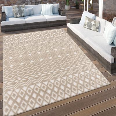 Paco Home - Outdoor Teppich Wetterfest Wohnzimmer Balkon Skandi Boho Muster 3D Effekt Beige 60x100 Image