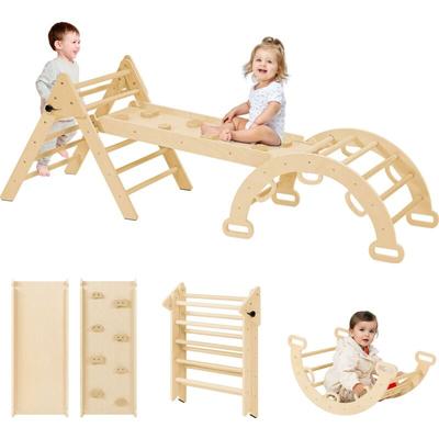 Yoleo - Montessori Kletterdreieck mit Kletterbogen und Rutsche, Indoor Kletterrahmen für Image