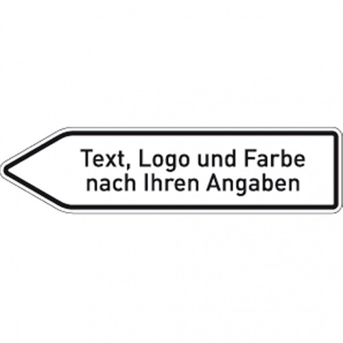 Dreifke® Schild, Pfeilwegweiser weiß m. Text, Logo u. Farbe,rechtsw.,Alu 1,8 mm,lack.,1400x350 mm Image