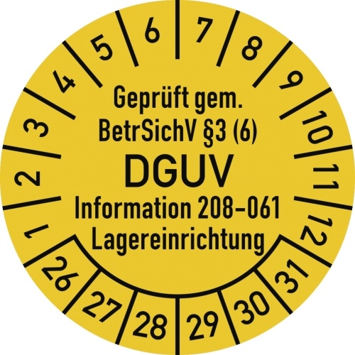 Dreifke® Prüfplakette BetrSichV §3 DGUV 208-061, 2026-2031,Dokumentenf.,Ø 30mm,10 Stück/Bogen Image