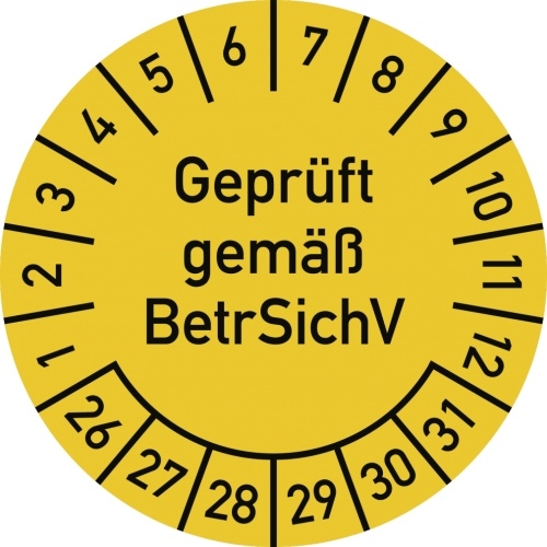 Dreifke® Prüfplakette Geprüft gemäß BetrSichV, 2026-2031, Folie, Ø 25 mm, 10 Stück/Bogen Image