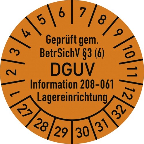 Dreifke® Prüfplakette BetrSichV §3 DGUV 208-061, 2027-2032,Dokumentenf.,Ø 30mm,10 Stück/Bogen Image