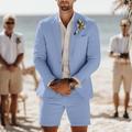 Herren Leinen Strand Hochzeits Shorts Anzüge Trauzeugen Mode Alltag Einfarbig Sommer Standard Passform 2-teilig Einreiher Zwei-Knöpfe
