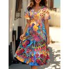 Women's Mini Dress T Shirt Dress Tee Dress Sundress Summer Dress Vacation Casual Boho Daily Going out Regular Fit Floral Graphic Short Sleeve V Neck Orange Summer