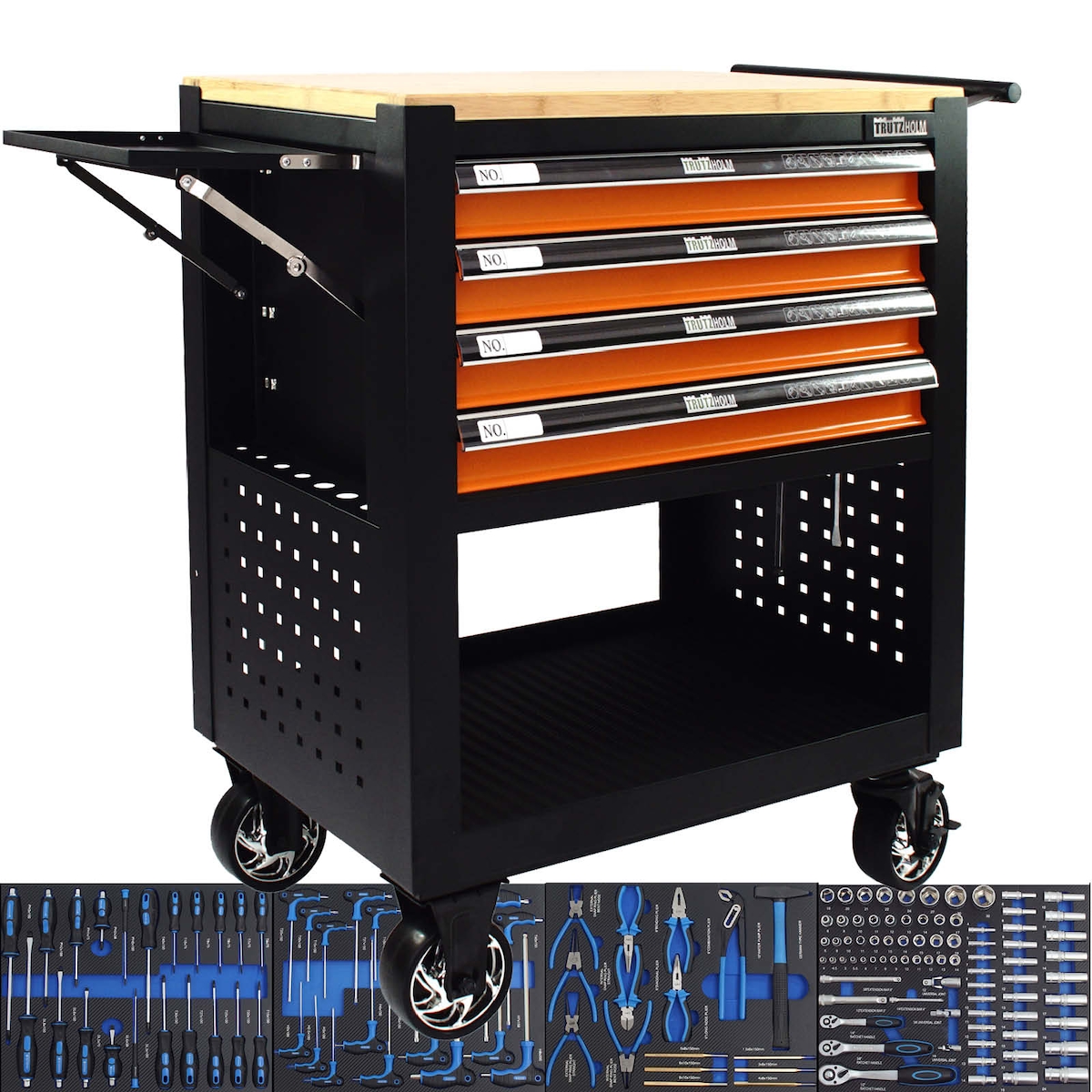 TRUTZHOLM Werkstattwagen Profi Compact bestückt 85 x 68 x 46 cm 4 Schubladen mit148tlg. CV-Werkzeug Ablage Image