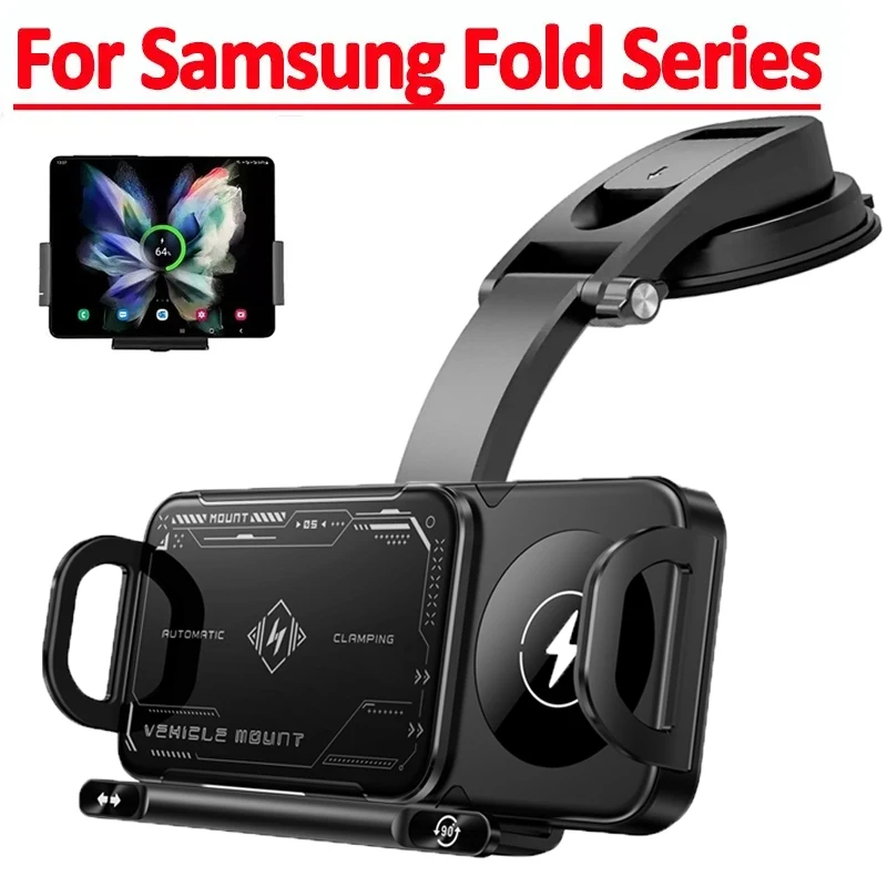 Supporto per caricabatterie wireless veloce per auto con schermo pieghevole a doppia bobina per Samsung Galaxy Z Fold 7 6 5 4 S24 Ultra Xiaomi iPhone 16 15 14 Pro Max