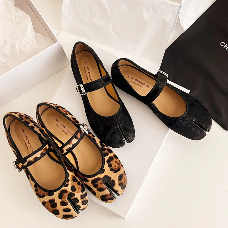 MKKHOU Mode frauen Schuhe Neue Hohe Qualität Echtes Leopard Mary Janes Schuhe Split Toe Tabi Schuhe Flache Leichte Schuhe