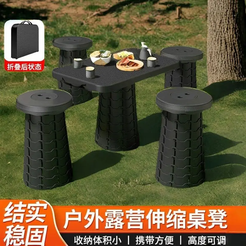 Klappbarer ausziehbarer Tisch, tragbare Strandstühle, einfach verstellbar, für Picknick im Freien, Touristenhaus, Lernhocker, Gartenmöbel Image