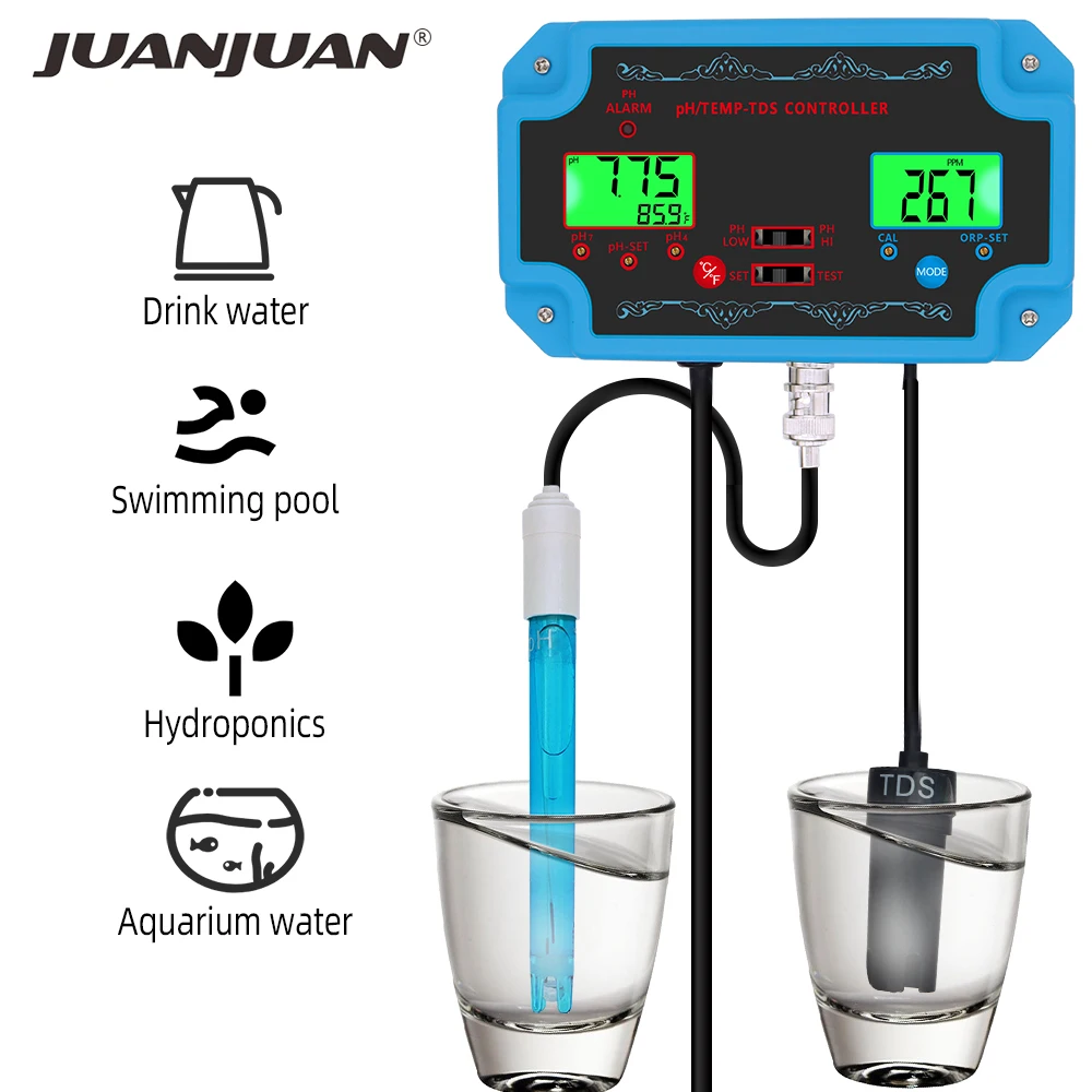 3-in-1 pH/TDS/TEMP-Messgerät PH-2826 Detektor pH-Controller mit Elektrode BNC-Sonde Wasserqualitätstester für Aquarien Image