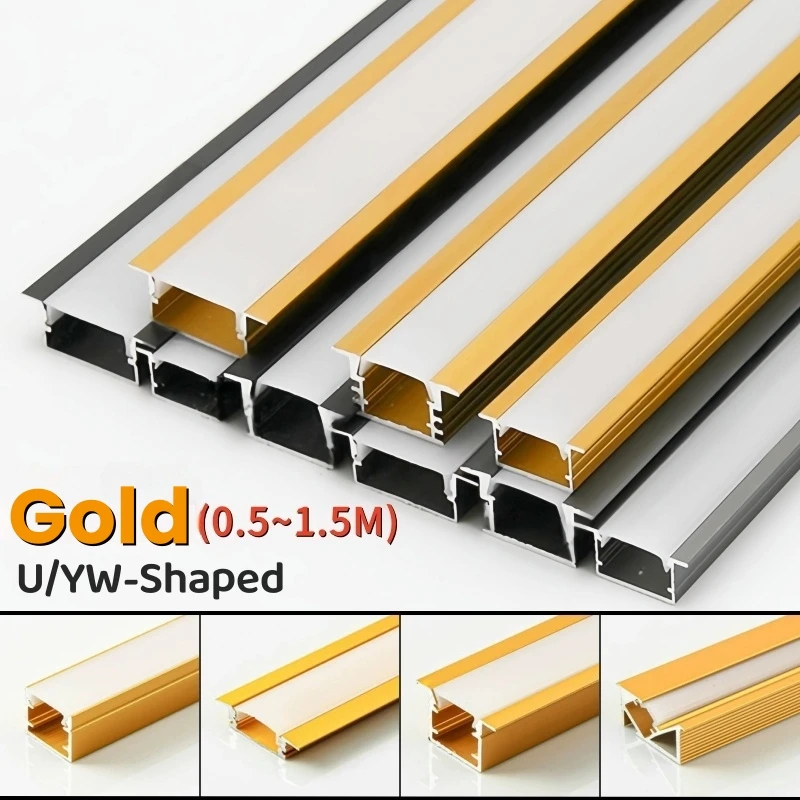 1 m/1,5 m Gold LED Aluminium Profil V/U/YW Geformte Bar Lampe Kanal PC Diffusor Einbau Schrank Wand Treppe Rand Dekor Streifen Lichter