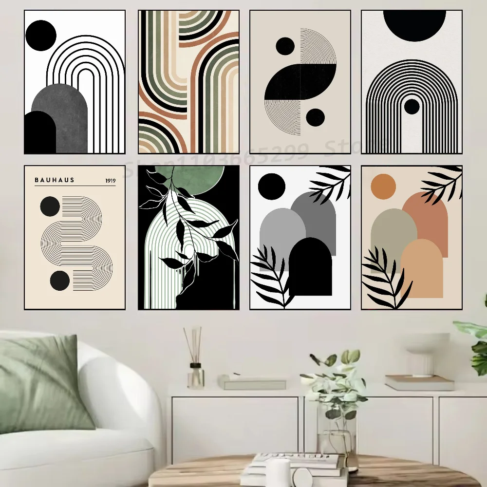 1pc Bauhaus Schwarz Und Weiß Linien Moderne Poster Selbst-klebe Kunst Wasserdichte Papier Aufkleber Kaffee Haus Bar zimmer Wand Dekor Image