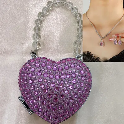 4-piece dinner bag necklace earrings for women pink jewelry high-quality shoulder crossbody bag cute lipstick bags