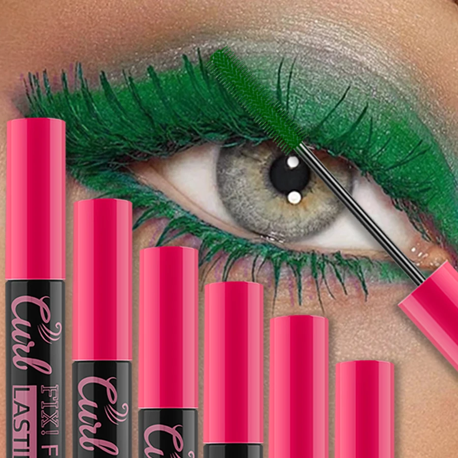 9-Farben-Curling-Mascara, wasserdicht, schnell trocknend, Wimpernverlängerung, mehrfarbige Wimpern, Make-up, langlebig, Weiß, Blau, Lila, Rot, Masca Image
