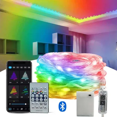 RGBIC Smart Fairy Lights Bluetooth-Lichterkette WS2812B, wasserdichter PVC-Draht für Weihnachtsfeier, Hochzeit, Jagen, Ferienhaus