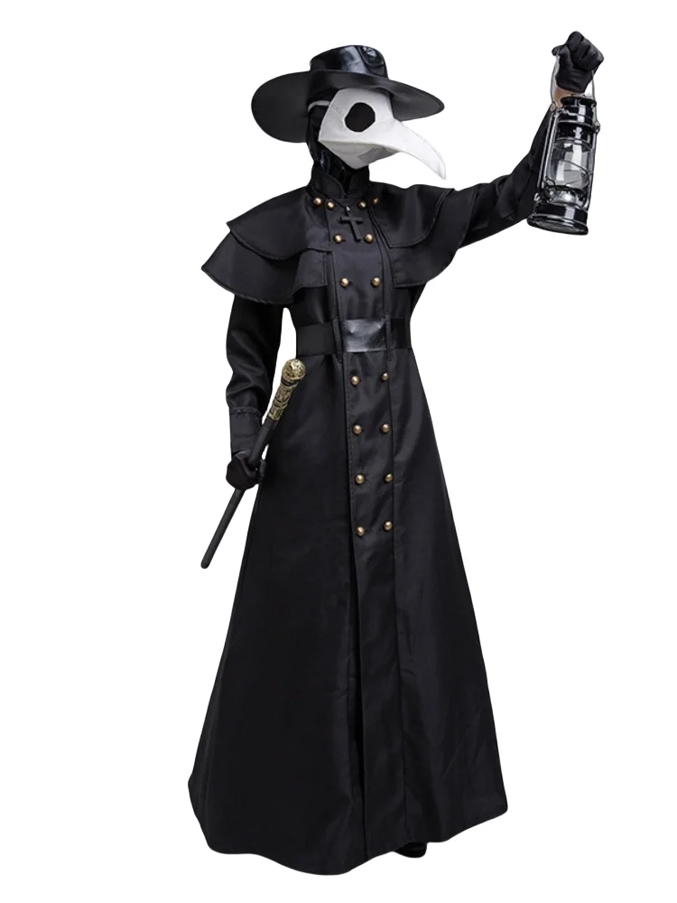 Pestdoktor Krähe Langschnabelmaske Kostüm Halloween Birdman Maskerade Party Mittelalterlicher Stil Cosplay Umhang für Erwachsene Kinder Image