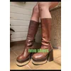 Dame Vintage Retro Stil Braun Blockabsatz Kniestiefel Karree Pu Y2K Stil Cowboy Neu Kommen Runway Stiefel Schuhe Größe 34-6