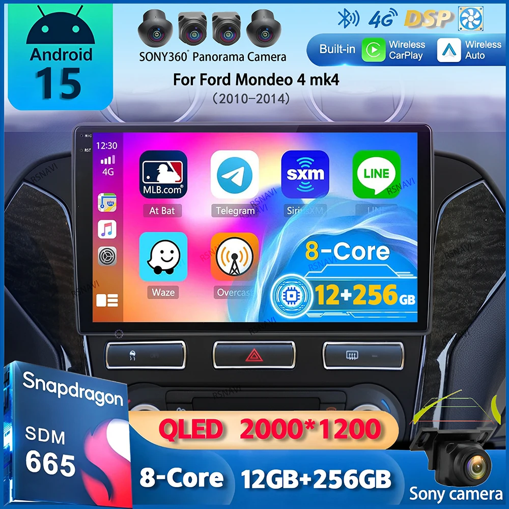 Android 15 Carplay Auto Auto Radio Für Ford Mondeo 4 mk4 2010-2014 Navigation GPS Multimedia Player Stereo wifi + 4G BT video DVD Image