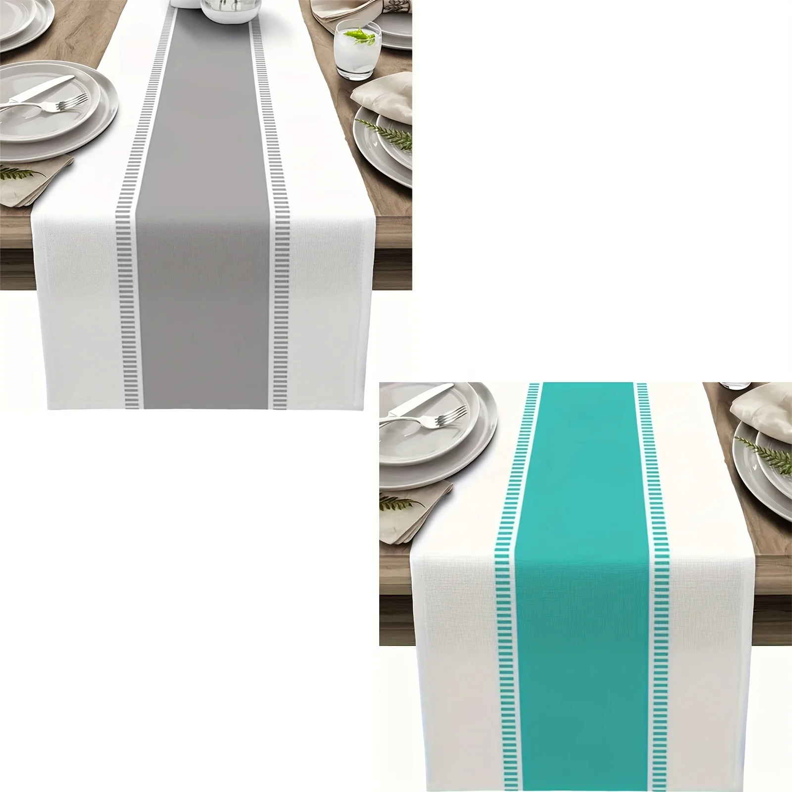 1-teiliger grau- und cyan gestreifter Tischläufer, moderne Esstisch- oder Couchtischdekoration im Bauernhausstil, perfekt für Sommerpartys und Wohnzimmer, Couchtischläufer | Elegante Tischdekoration