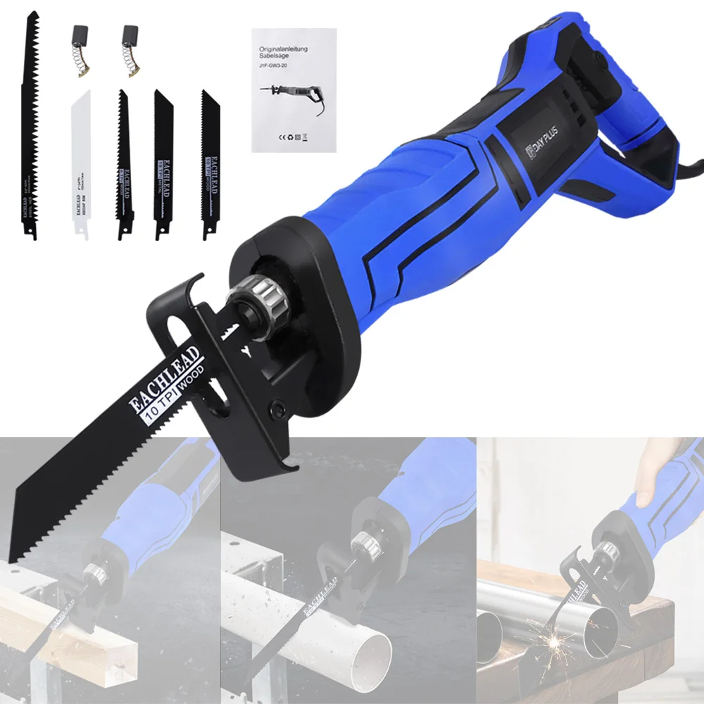 DayPlus 900W Reciprocating Saw with 5PCS Saw Blades for Wood PVC Metal Cutting, Variable Speed,28mm Stroke Length Electric Saw Image