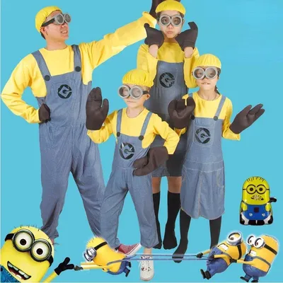 Anime Minions Junge Mädchen Volle Familie Cosplay Kostüm Kleid Kinder Erwachsene Overalls Maskerade Image