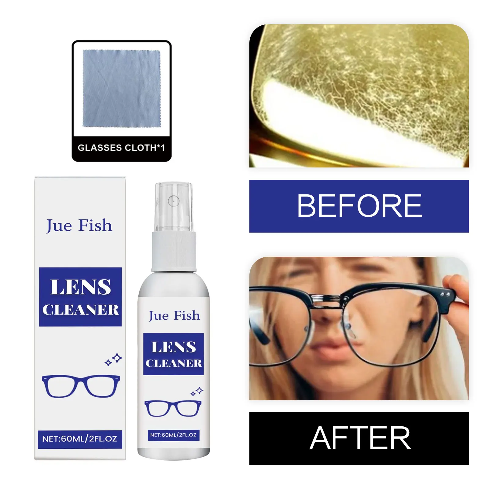 Brillenreinigungsflüssigkeit, Antibeschlag-Brillenreinigungsspray – entfernt Kratzer und Fingerabdrücke, Staubreiniger für Sonnenbrillengläser Image