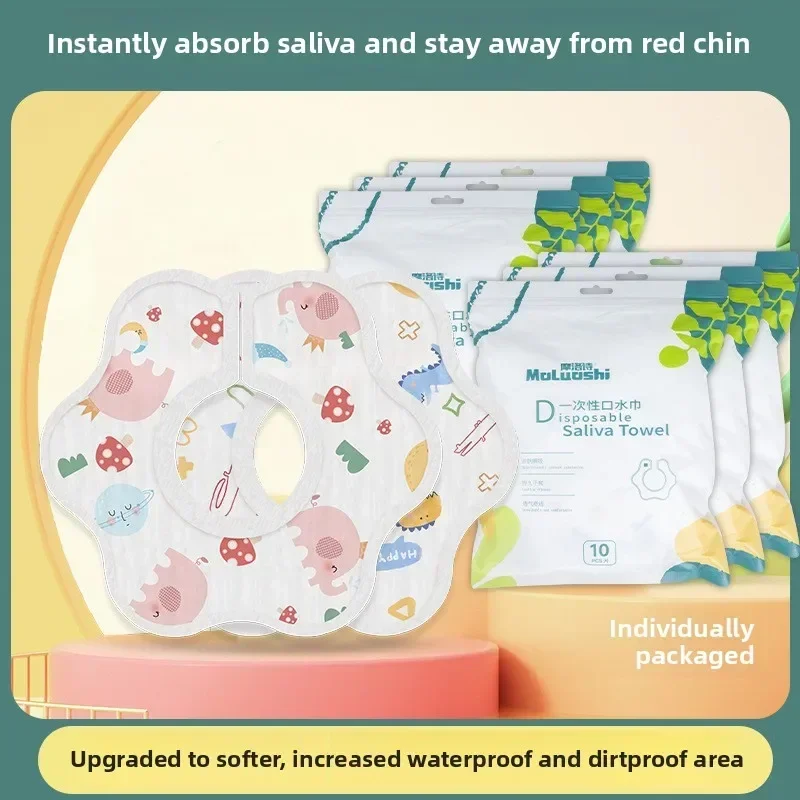 Eine Packung mit 10 Einweg-Lätzchen, Baby-Sabber-Handtuch, wasserdichte 360-Grad-Anti-Spuck-Gaze, Halstuch für Neugeborene Image