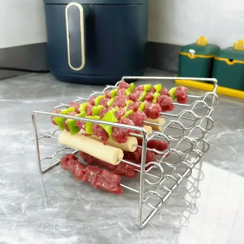 12/15 Spieße Air Fryer Grill Edelstahl Vertikale Barbecue Grill Hängen Ofen Halterung Grill Zeichen Ofen Zubehör BBQ Werkzeuge Image