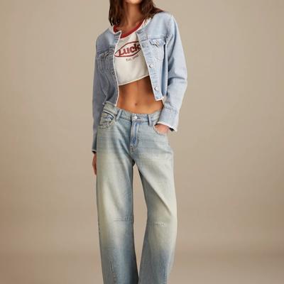 Lucky Brand Barrel Wide Leg - Women's Pants Denim Wide Leg Jeans in Saddle Up Wash, Size 25 x 32