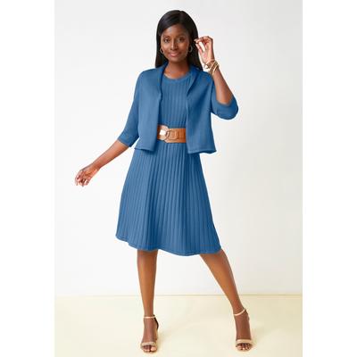 Plus Size Women's 2-Piece Sweater Jacket Dress by Jessica London in Dusty Indigo (Size 26/28) Cardigan Set