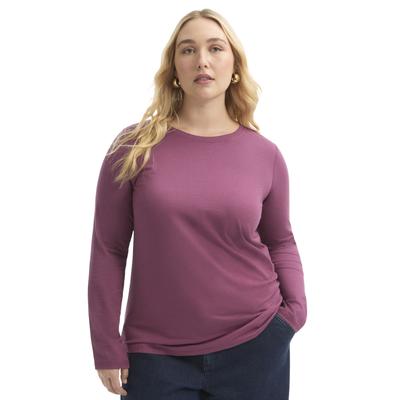 Plus Size Women's Long-Sleeve Crewneck One + Only Tee by June & Vie in Fig (Size 14/16)