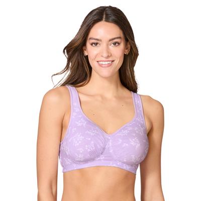 Plus Size Women's Wireless Leisure Bra by Comfort Choice in Pastel Lilac Bouquets (Size 50 D)