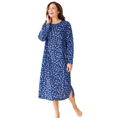 Plus Size Women's Long-Sleeve Henley Print Sleepshirt by Dreams & Co. in Evening Blue Flowers (Size 1X/2X) Nightgown