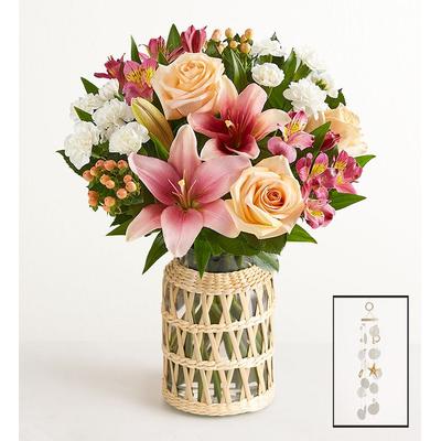 1-800-Flowers Flower Delivery Summer Beginnings Single Bouquet W/ Wicker Vase & Windchime