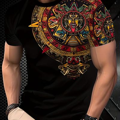 TEMU Men's 3d Printed -inspired Vibrant Colorful Graphic Casual T-shirt - Breathable Round Neck Regular Fit Tee For Casual Attire & Social Gatherings, Durable Print Quality Image