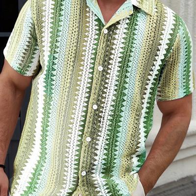 TEMU Men's Summer Casual Short-sleeve Shirt, Woven Non-stretch Fabric, Men's Beach Vacation Top, Gift For Him Image
