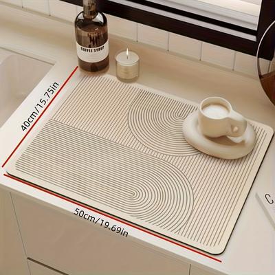 TEMU Modern Drying Mat, Elegant White And Brown , Scratch-resistant Polyester Anti-slip Protection, Suitable For Kitchen Countertops And Stove Image