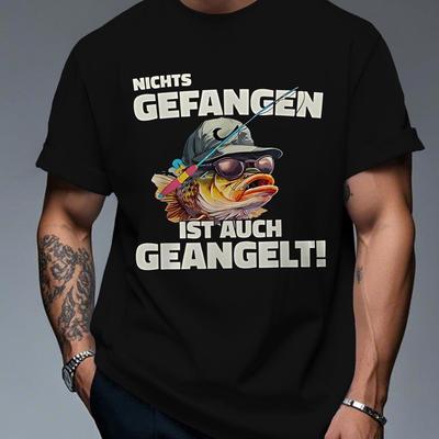 TEMU Men's Funny German Graphic T-shirt - Lightweight 150gsm Polyester Summer Tee With Geometric & Humorous Text, Machine Washable Casual Round Neck Top Image