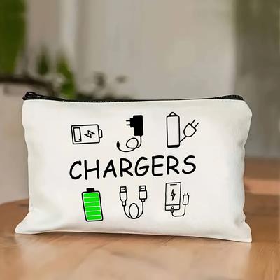 TEMU Charger Themed Makeup Bag, Charger Storage Bag, Toiletry Bag, Charger And Storage, Reusable Travel Charger Wire Storage Bag, Travel Essentials, Holiday Essentials, Interesting Gif Image