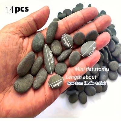 TEMU 14pcs Natural River Rocks For Painting - Gray And Black Tones, Smooth Flat Stones, Sizes 0.4-2 Inches, Art Decoration, Crafts, Aquariums, And Rock Painting Image